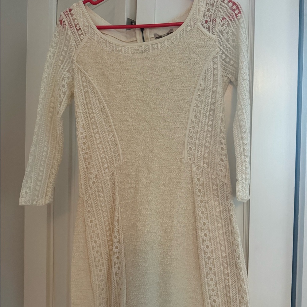 Bordeaux Cream Long Sleeve Lace Dress